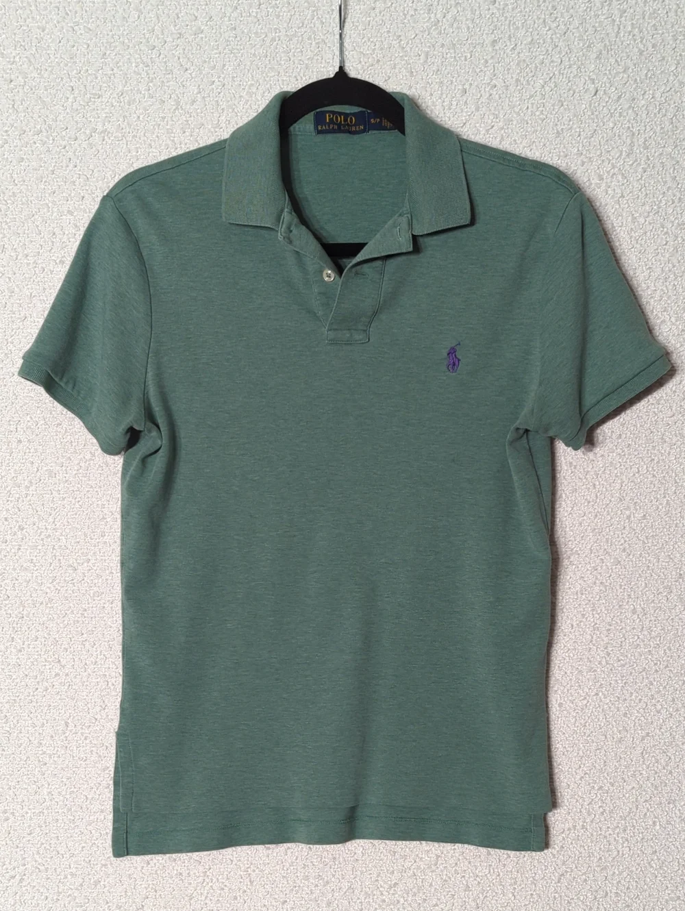 Polo by Ralph Lauren Heathered Green Short Sleeve Polo with Purple Logo
